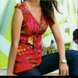 CAbi Art Teacher Red Floral Sleeveless Tunic Top Style #363